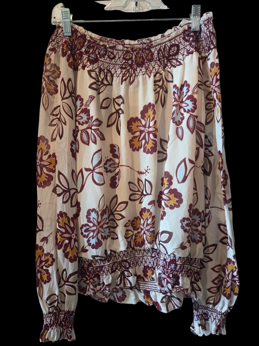 Tory Burch Cream Tunic with Burgundy and Mustard Floral Print Size 10